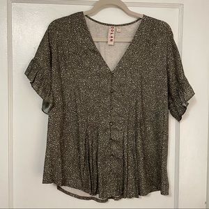Anthropologie green patterned blouse
